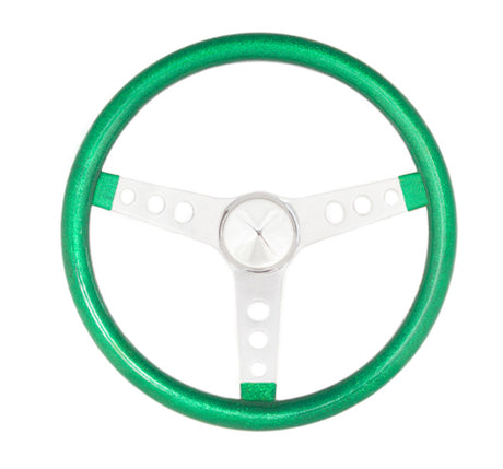 Steering Wheel Mtl Flake Green/Spoke Chrm 13.5 - VELA AUTO 