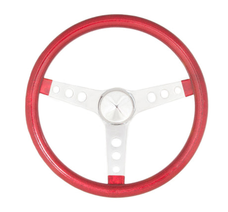 Steering Wheel Mtl Flake Red/Spoke Chrm 13.5 - VELA AUTO 