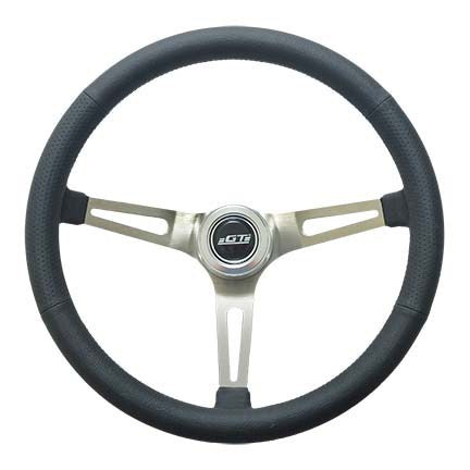 Steering Wheel Retro Leather Stainless Spokes - VELA AUTO 