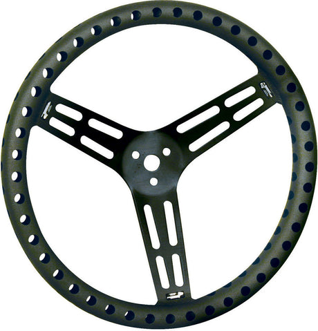 Steering Wheel 15in Dished Drilled Black - VELA AUTO 